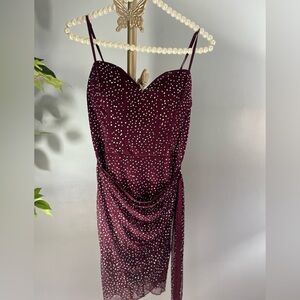 Burgundy Rhinestone Mini Dress
